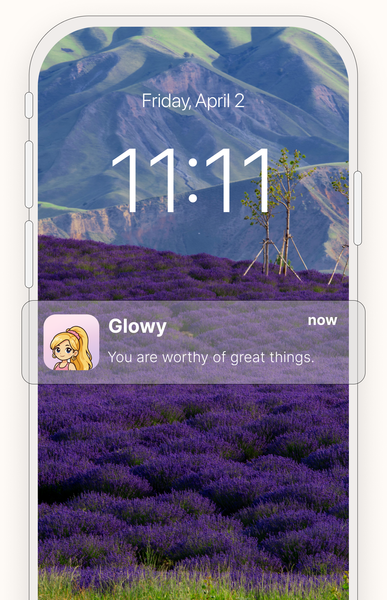 Glowy notification with an affirmation on lock screen