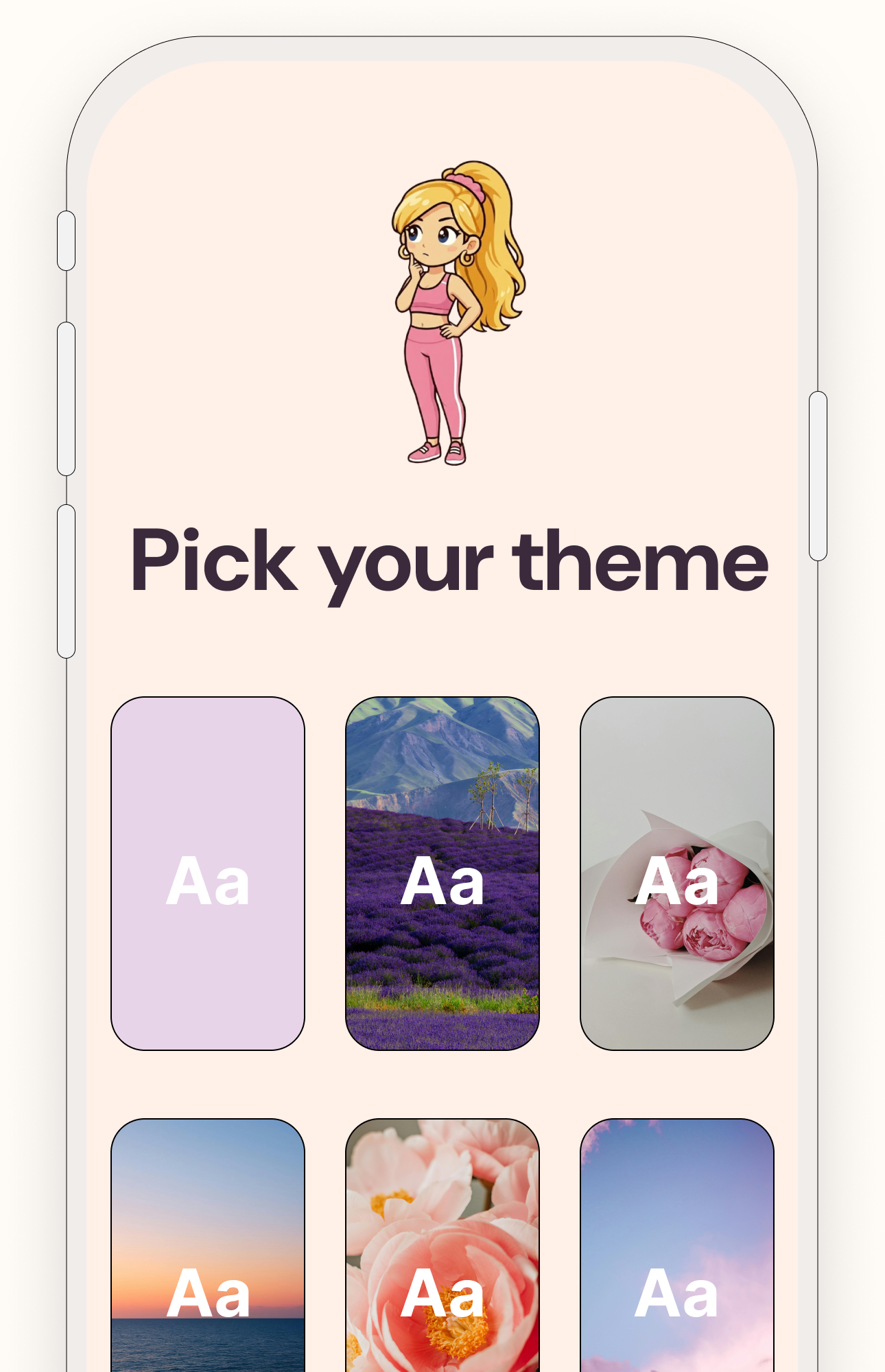Theme selection screen with 24 themes